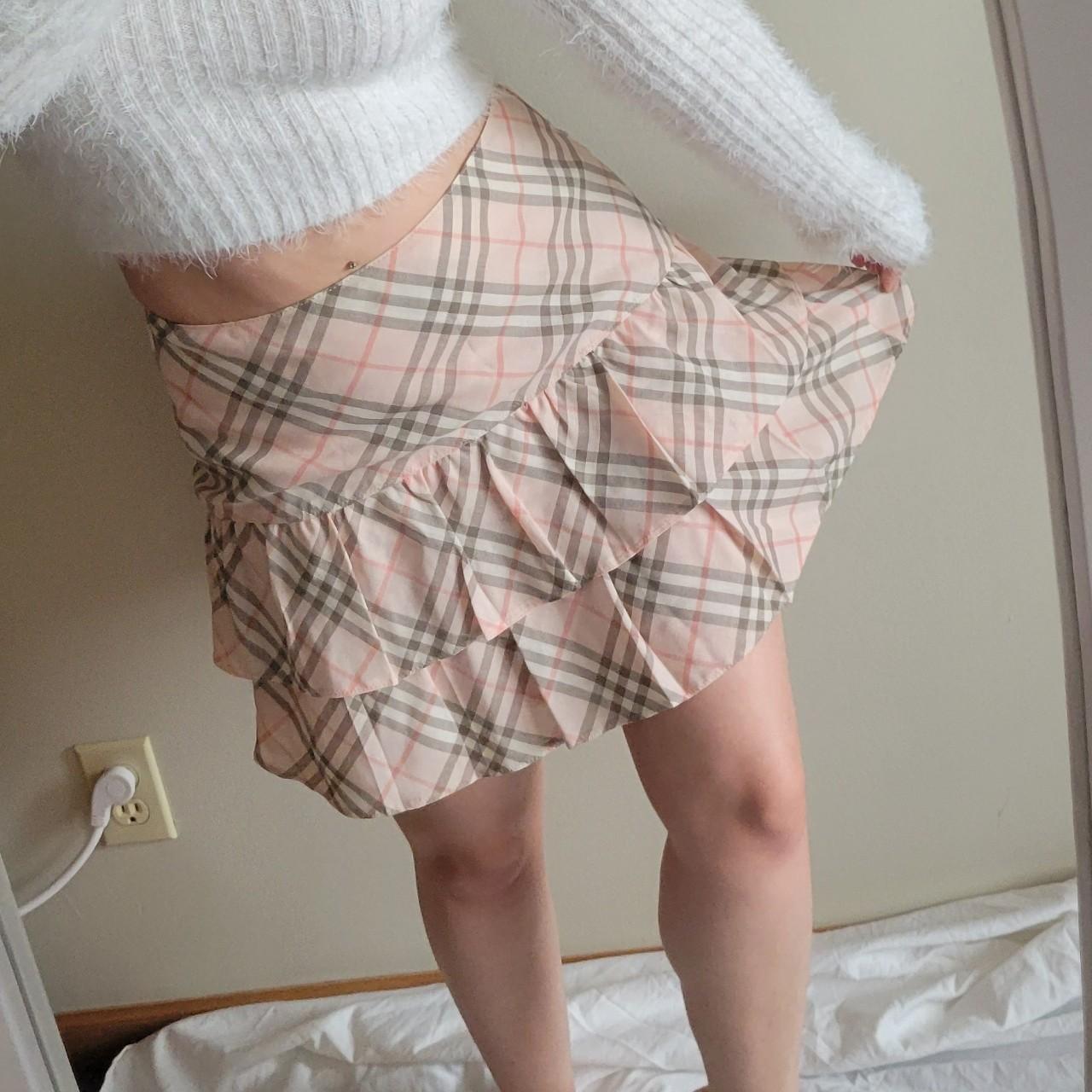 Burberry pink plaid mini skirt kids size 10 will fit | Depop