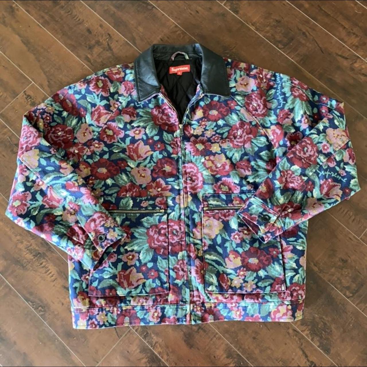 Supreme Digi Floral Leather Collar Work Jacket a... - Depop