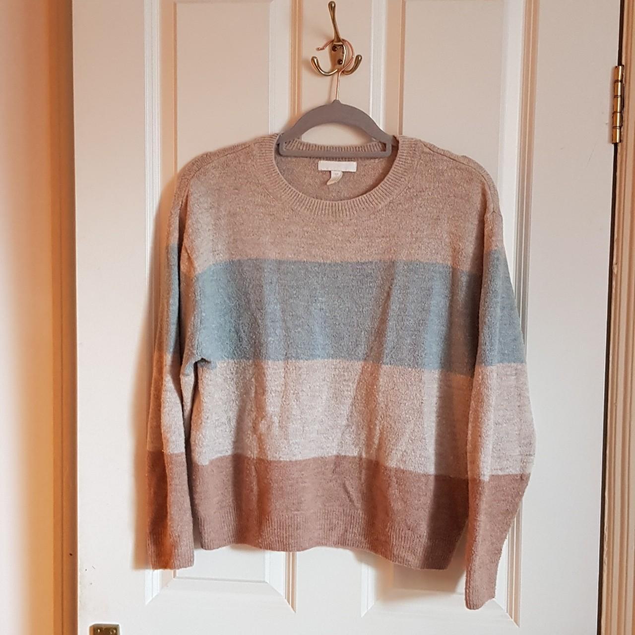 H&M Women's Tan and Blue Jumper | Depop