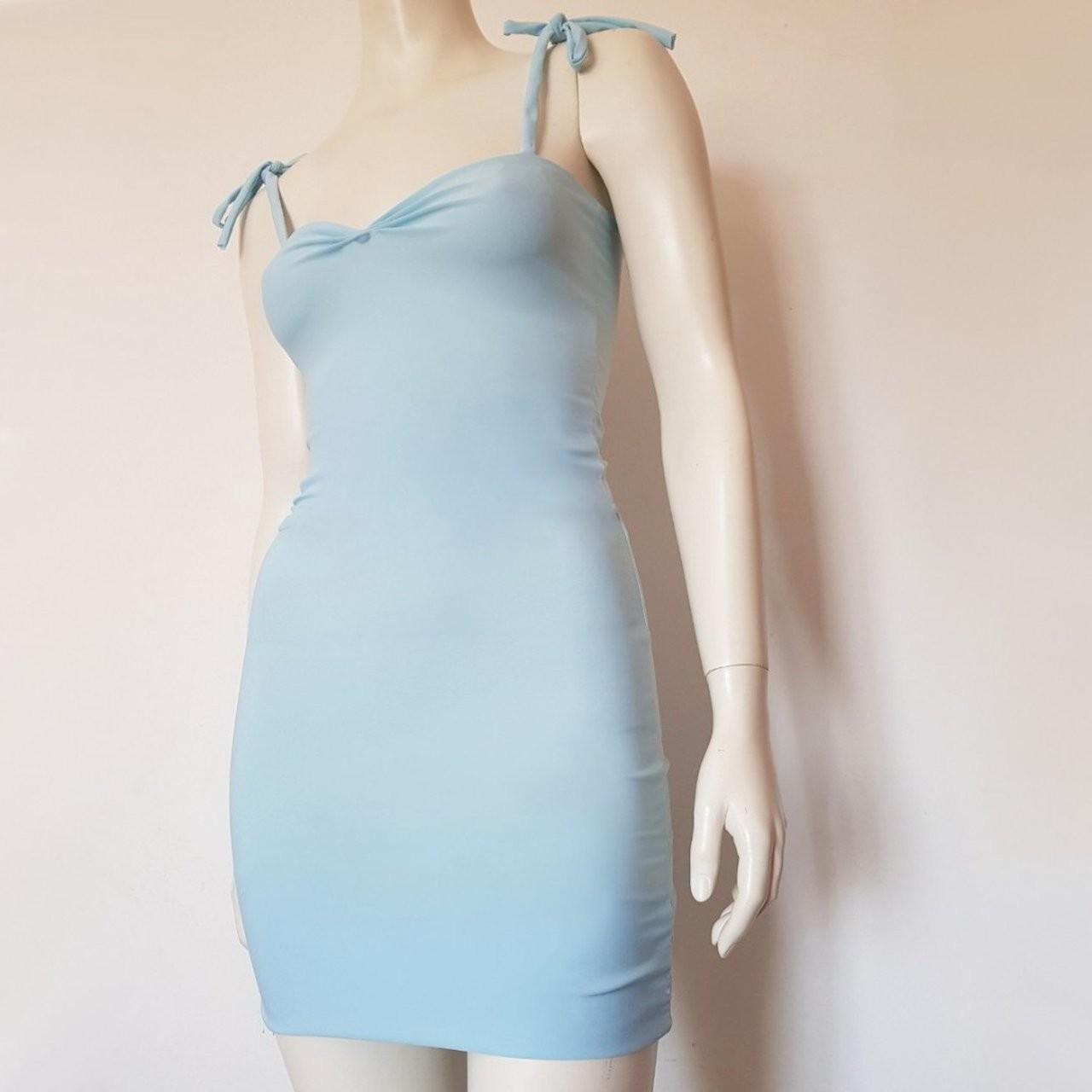 Baby blue mini dress Stretchy Baby blue mesh dress... - Depop