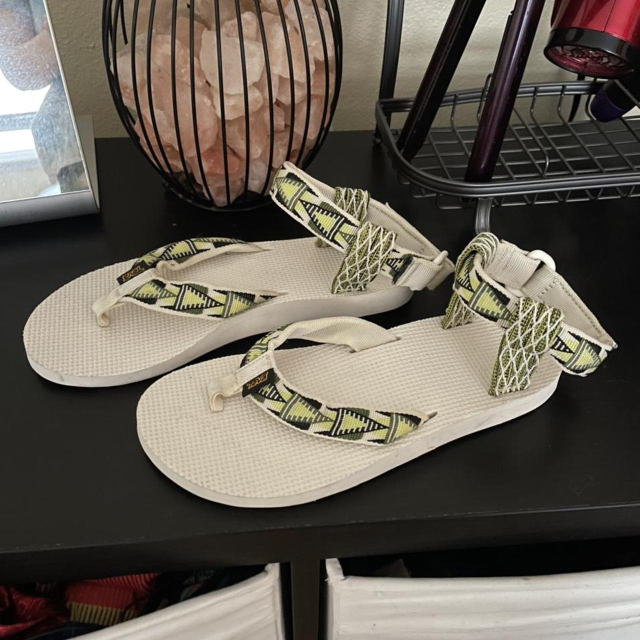 white teva s sandals with ankle strap. cool green Depop