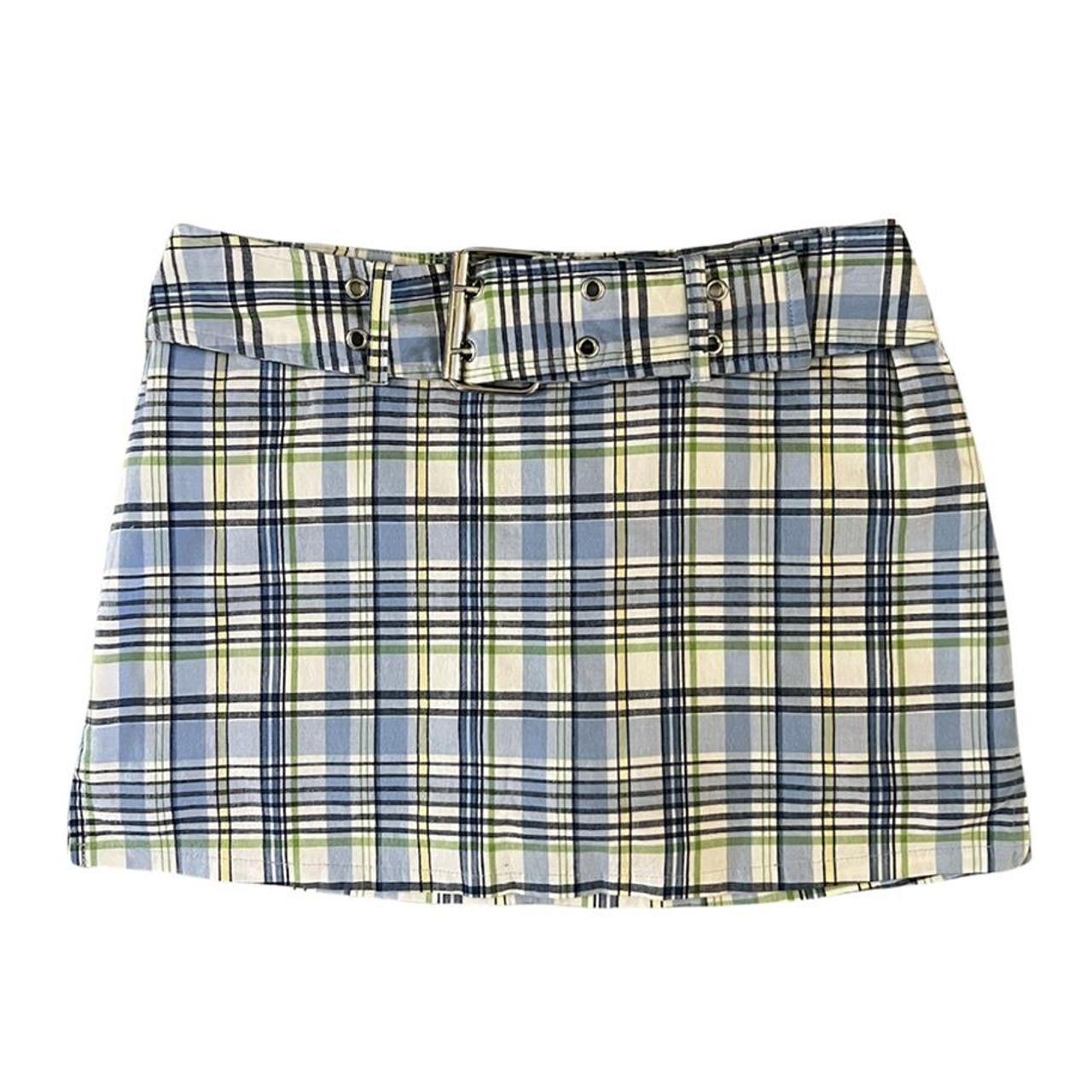 Y2K BLUE & GREEN MADRAS SKORT (30) MATERIAL 97%... - Depop