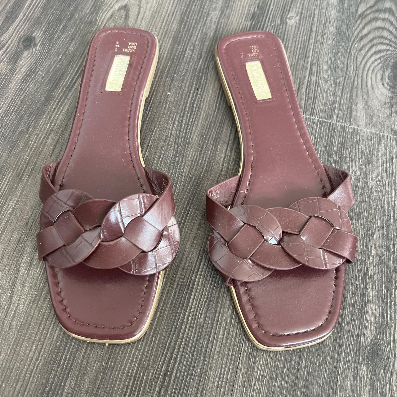 Primark Women's Burgundy Slides Depop