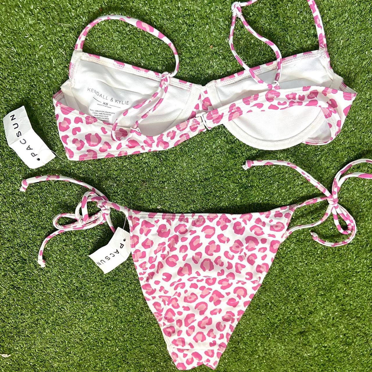 KENDALL + KYLIE Women's Pink and White Swimsuitonepiece Depop