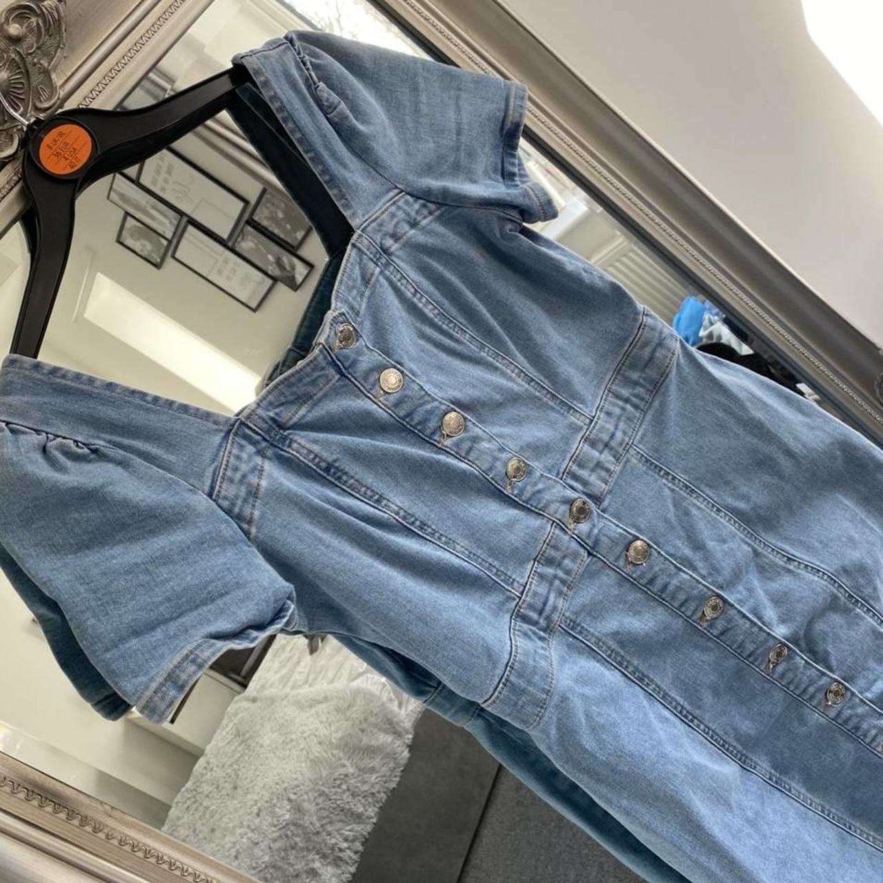 Primark’ blue denim button up dress Size 12 Depop
