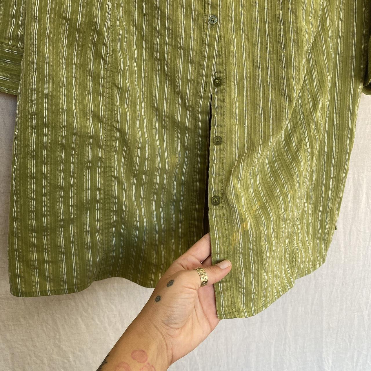 Vintage Y2K avocado green metallic stripe long... - Depop