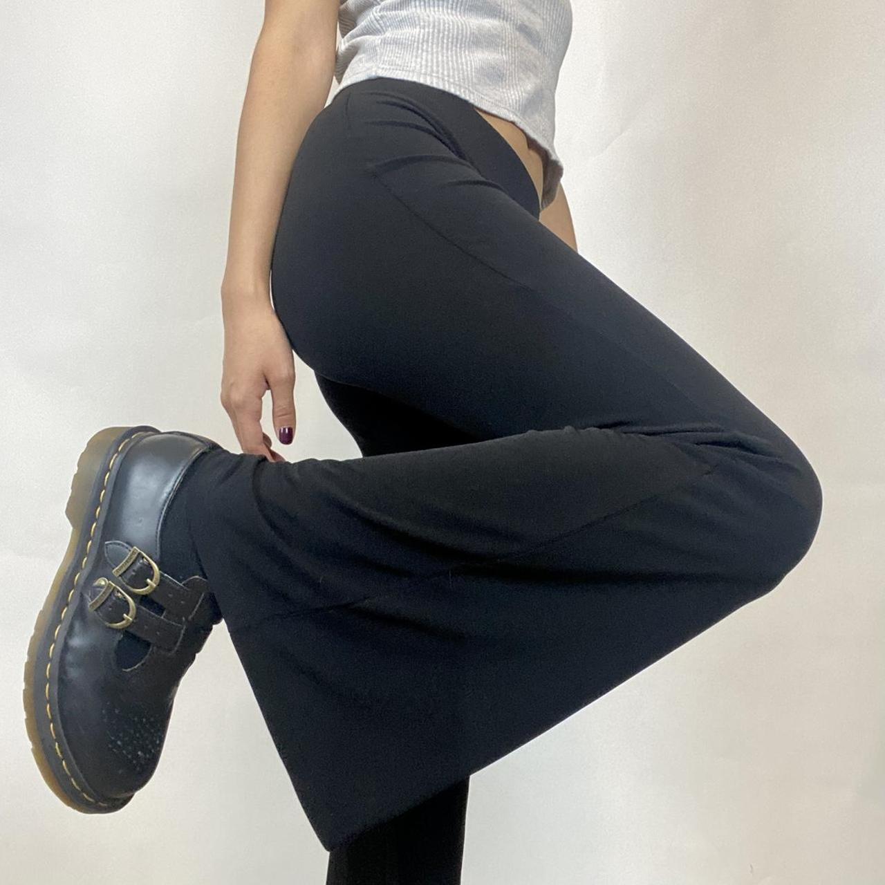 y2k black flared yoga pants Yoga pant style with a... Depop