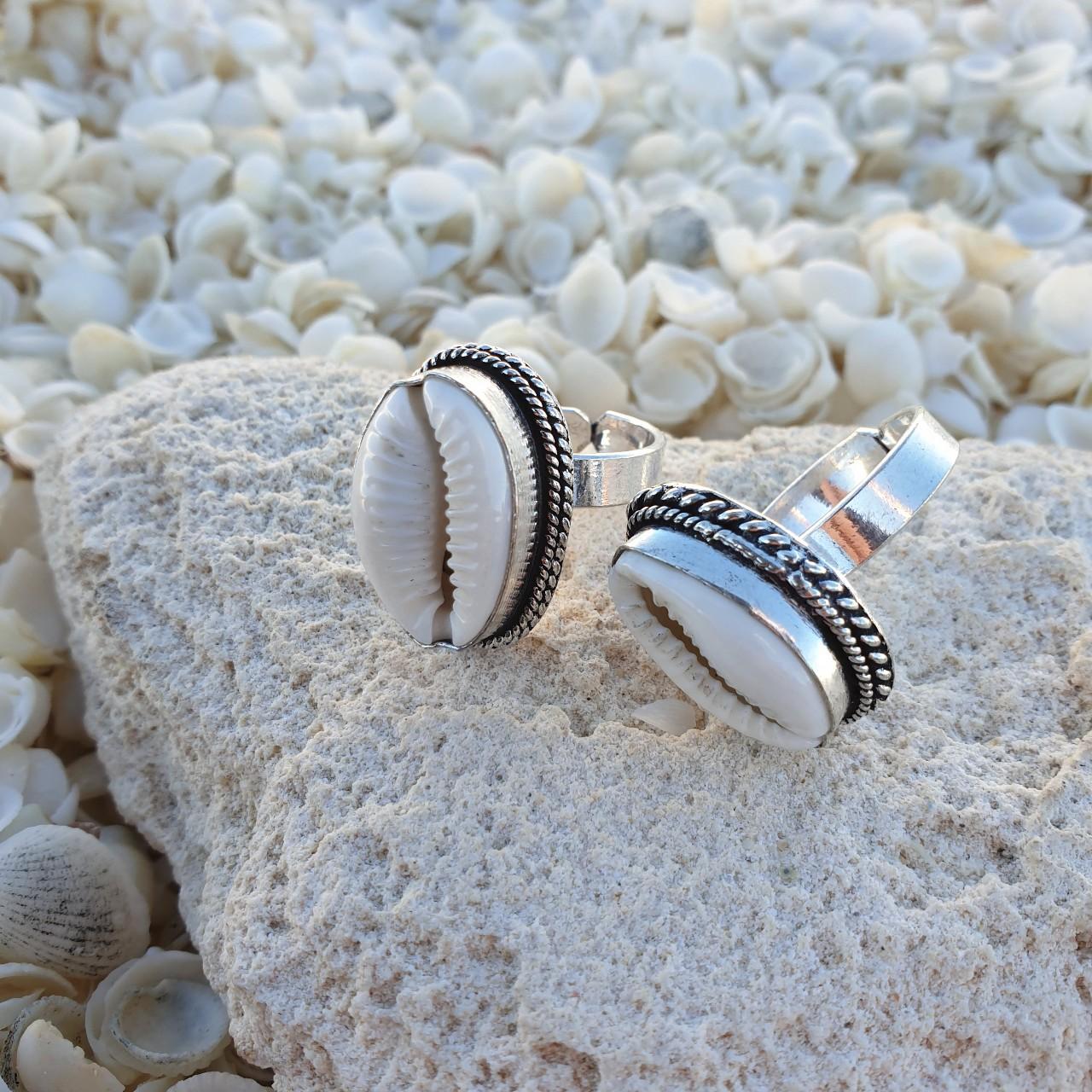 Cowrie shell ring. Handmade, adjustable.... - Depop