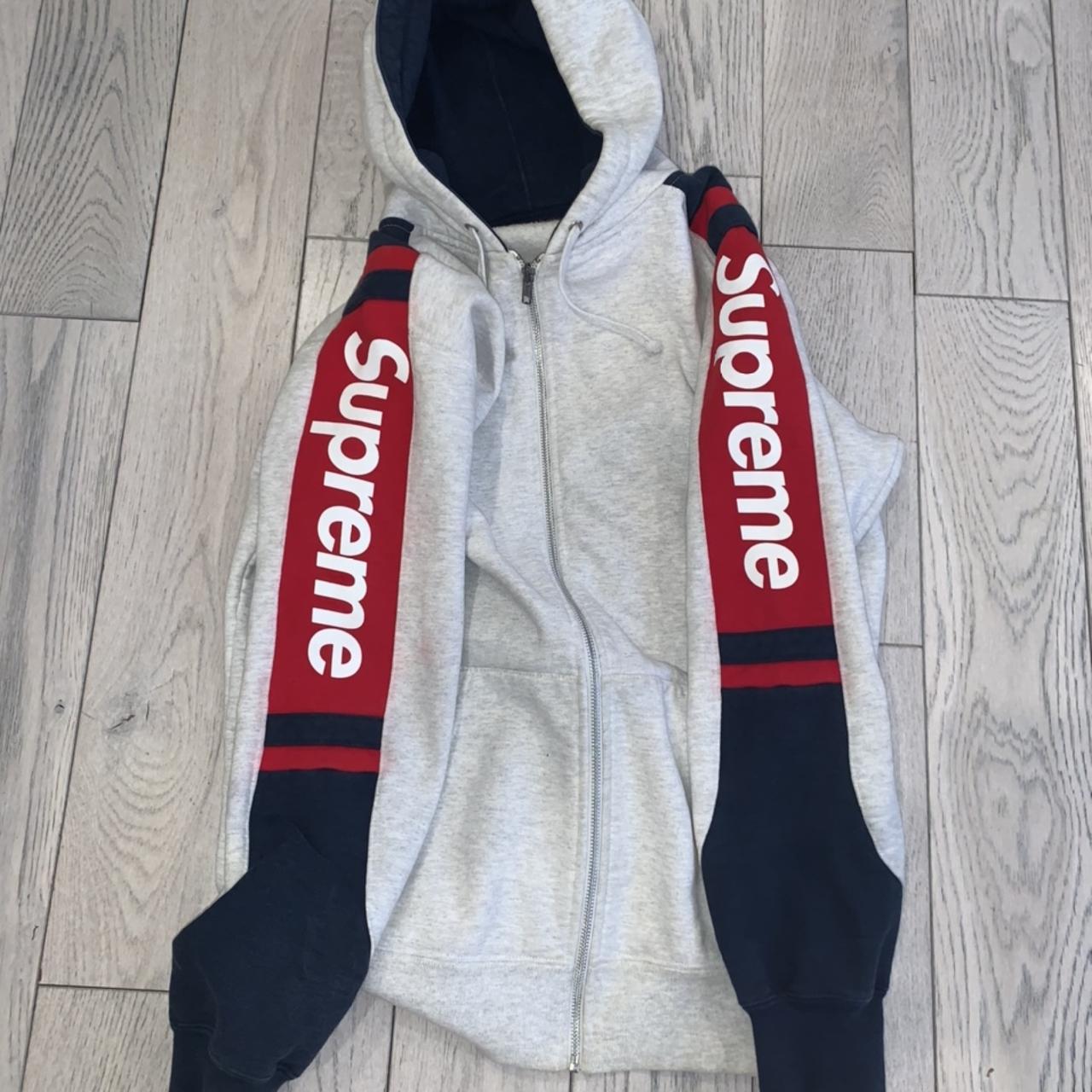 Supreme zip up hot sale hoodie grey