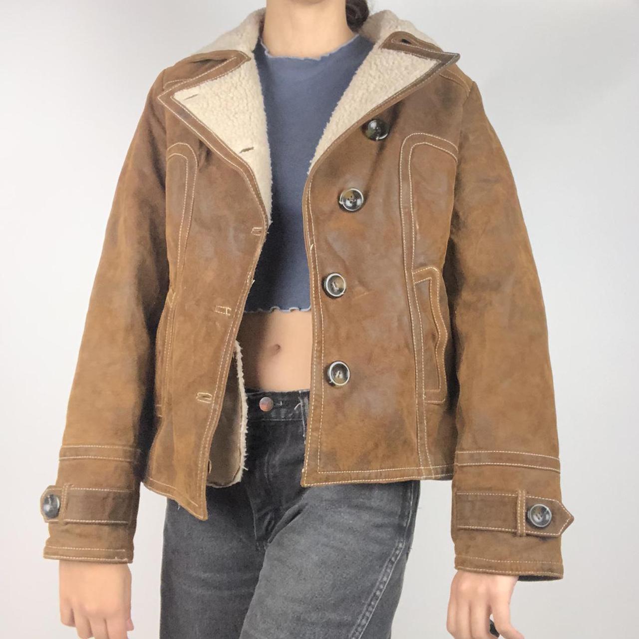 brown leather sherpa jacket