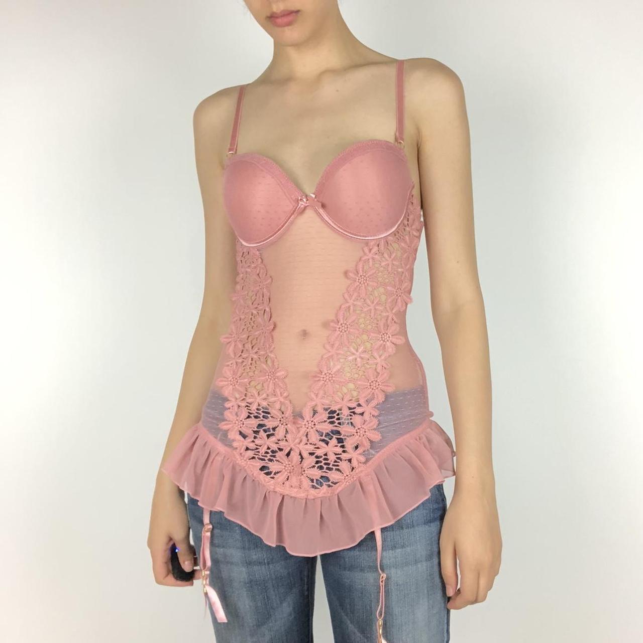 Pink floral bustier top This is amazing!! Baby pink... - Depop