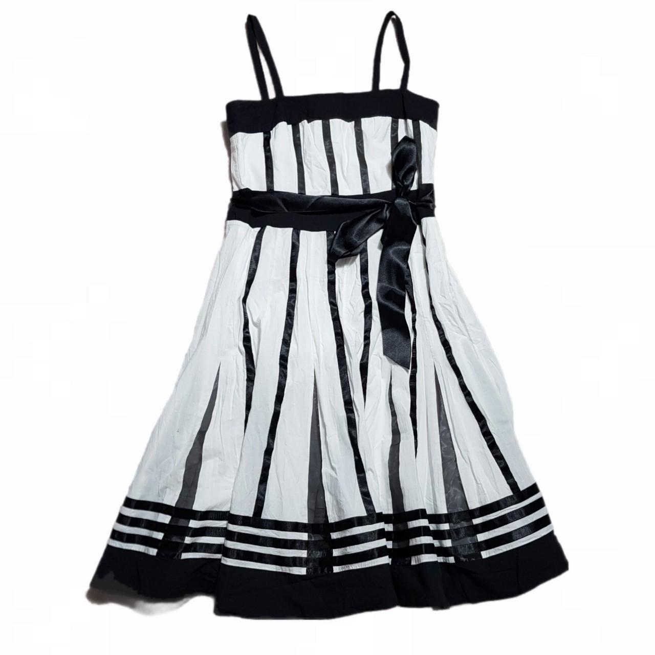 Y2k Black and white stripey prom dress Midi Formal... - Depop