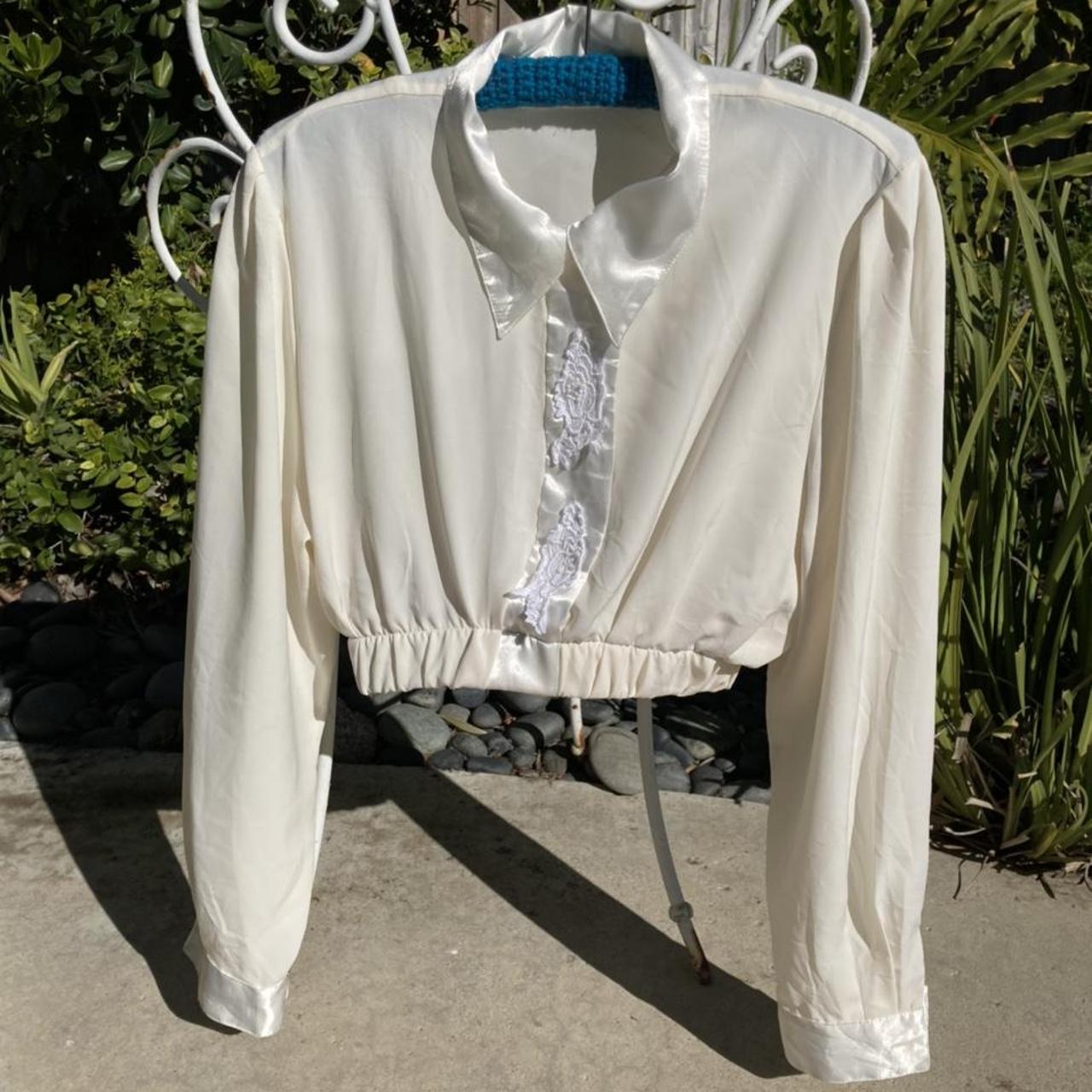 Claudia Richard Women's Cream and White Blouse | Depop