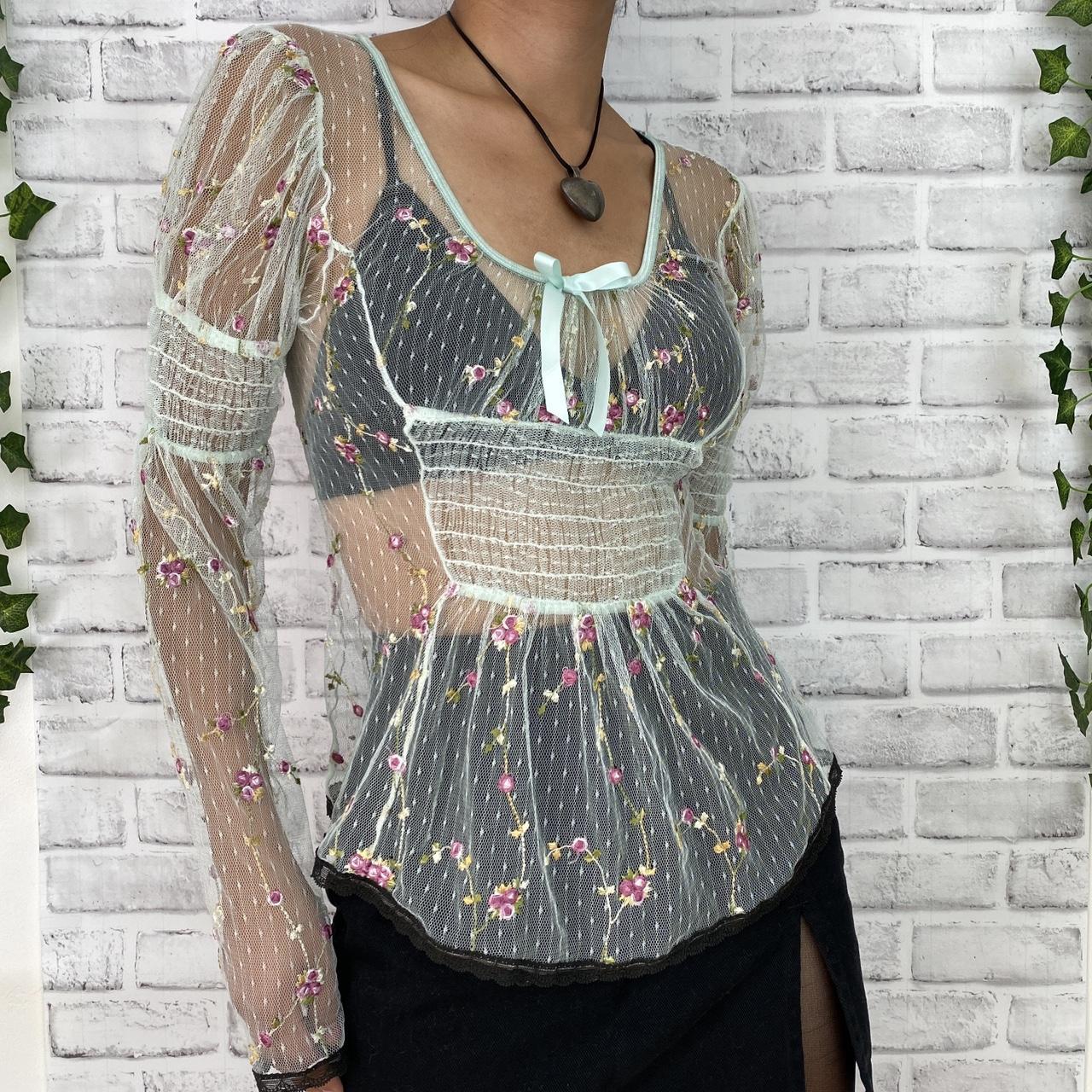 Sugar Thrillz Floral Mesh Cottage Top Cute Middle Depop