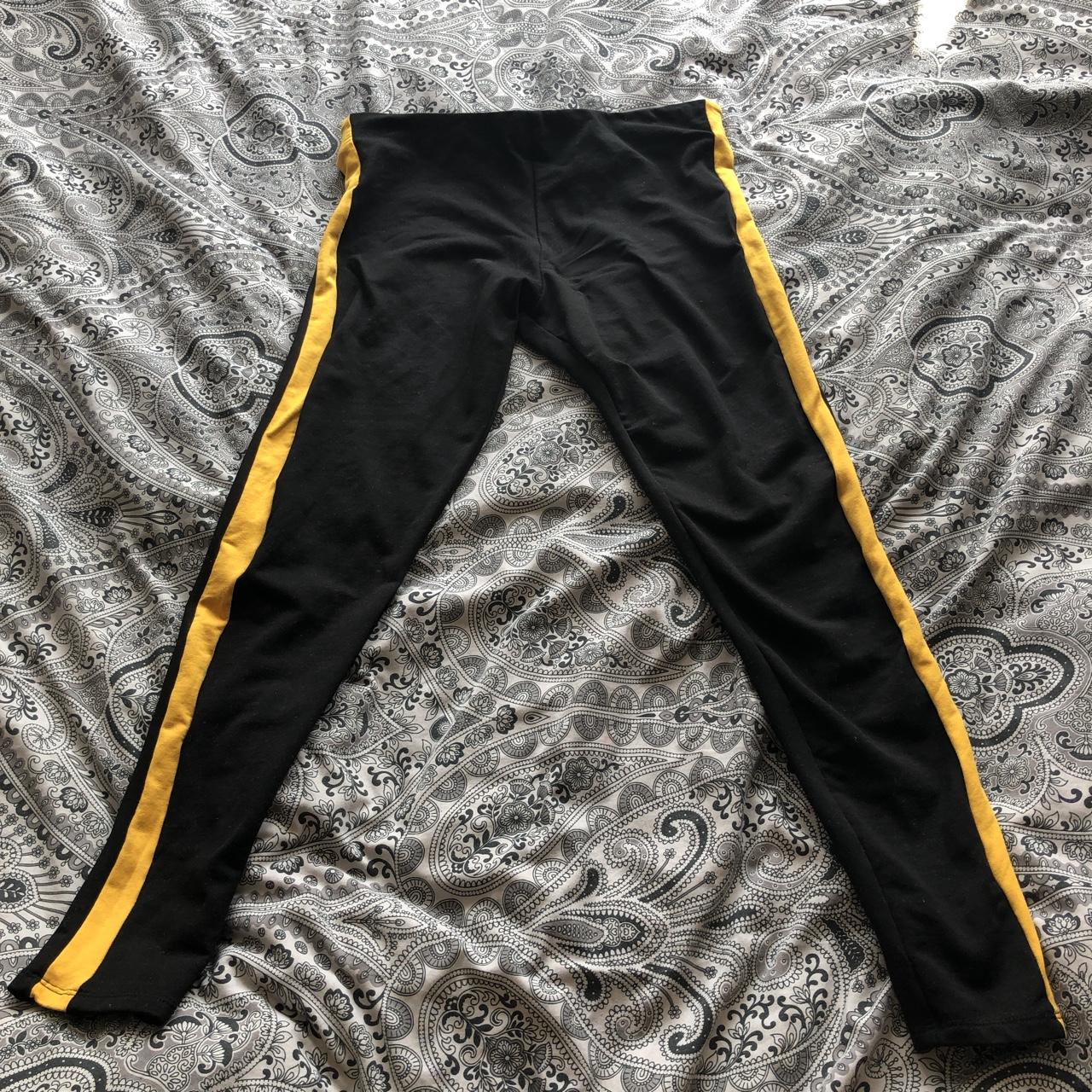 SMALL H&M LEGGINGS with yellow/gold stripe down - Depop