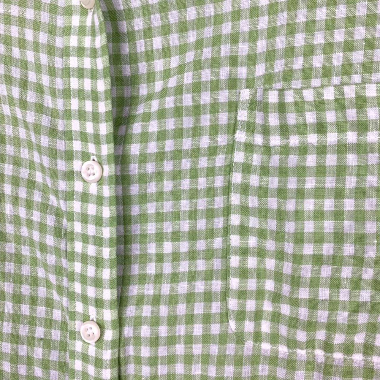 vintage green gingham linen button down top. lovely... - Depop