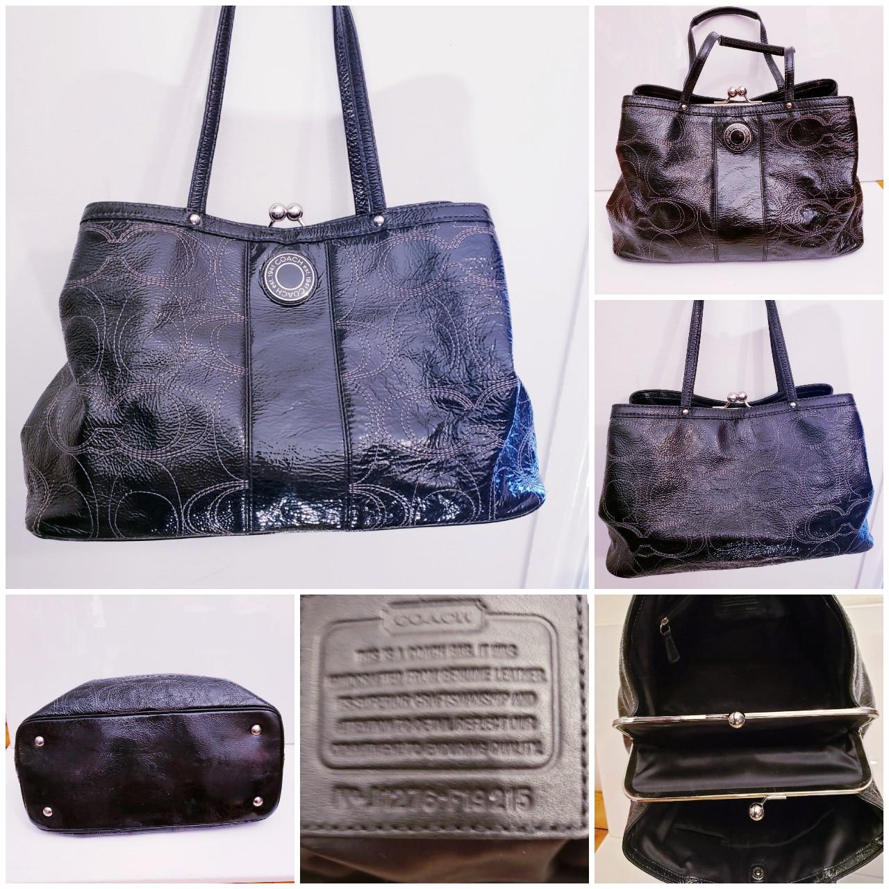 Coach, Bags, Coach Black Patent Leather Bag With Thick Strap