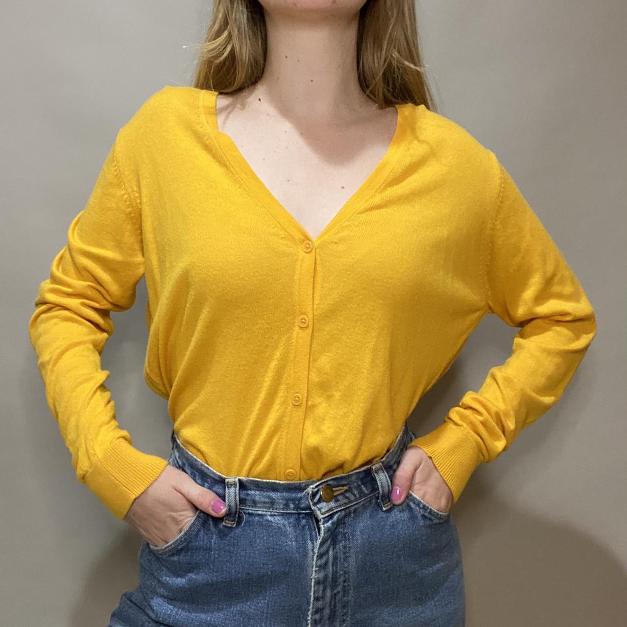 Mustard Yellow button up cardigan Depop - Main Image