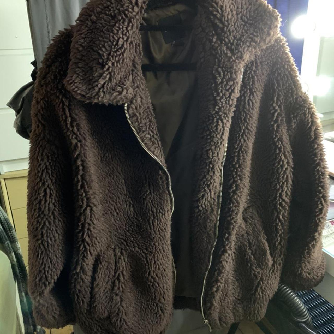 New Look brown teddy jacket size 8 - Depop