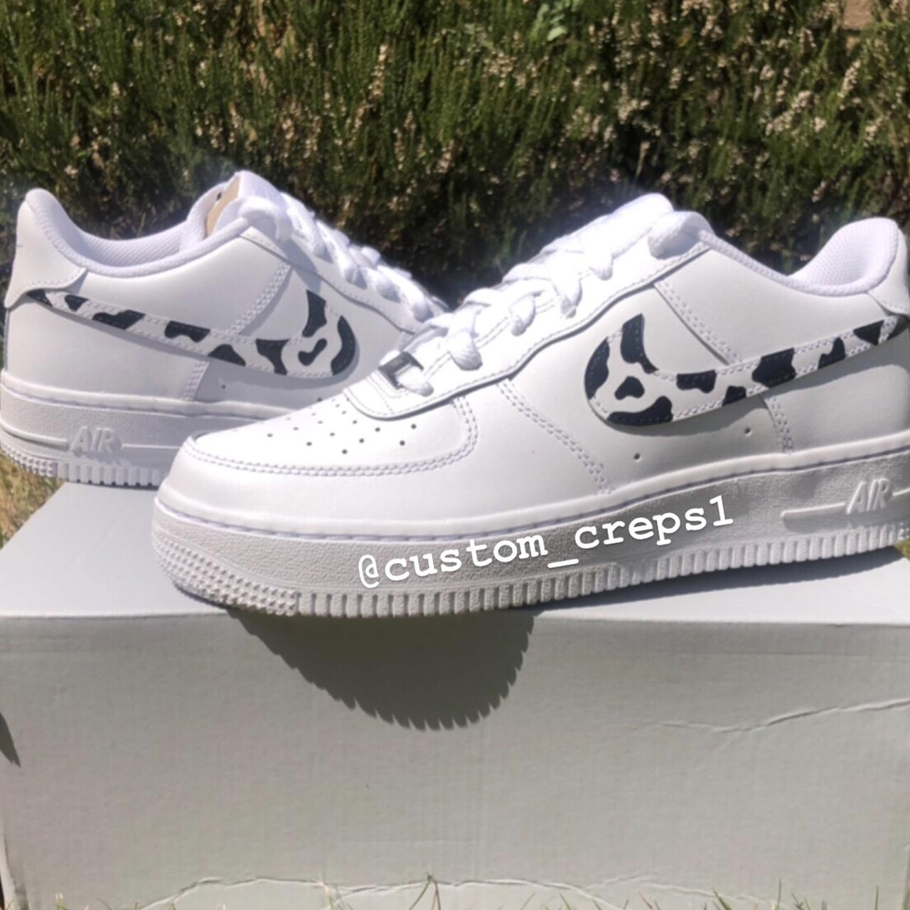 Nike Air Force 1 - all white Custom painted cow - Depop