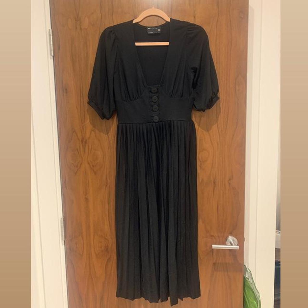 Asos Black midi dress with pleats and button up... - Depop