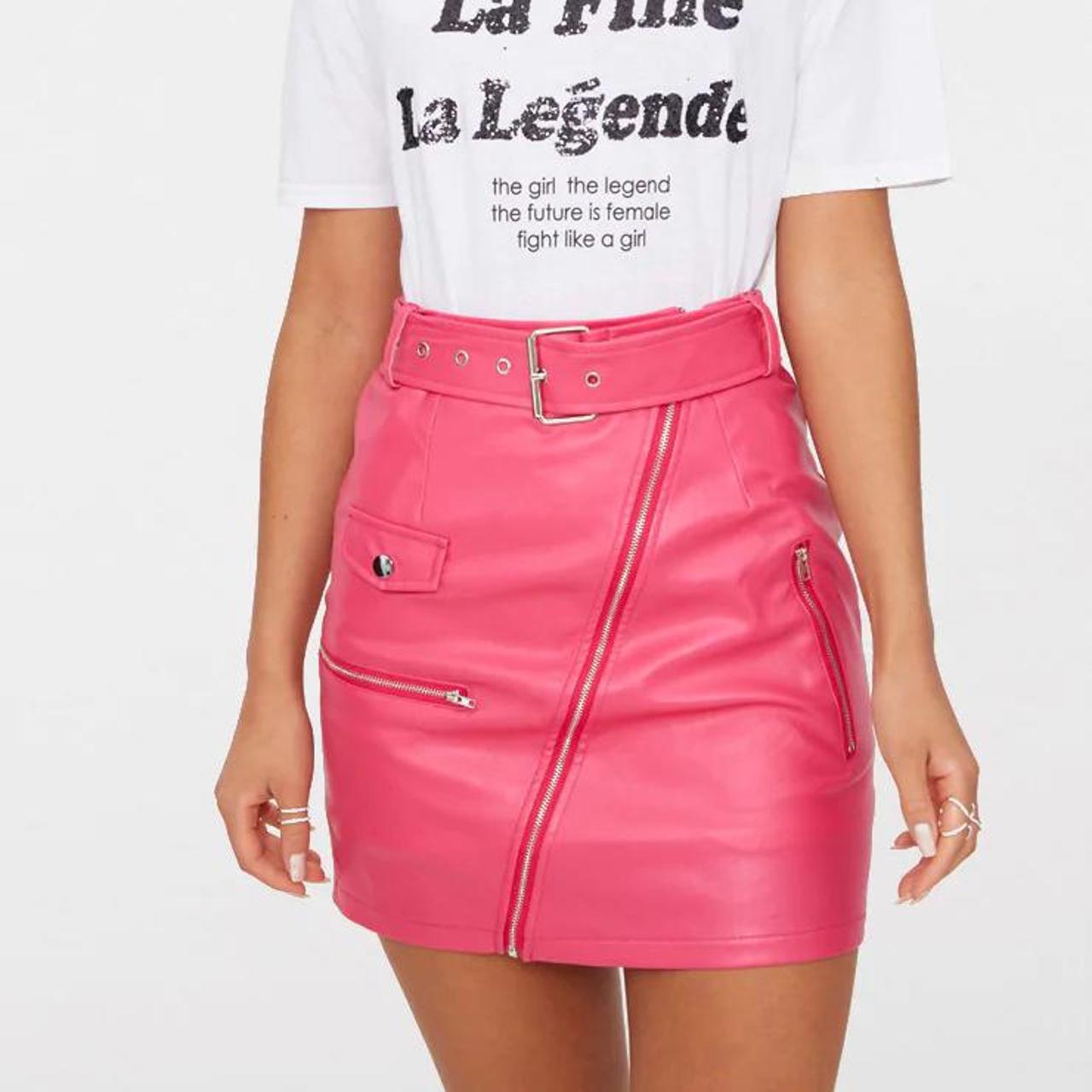 Pink leather skirt 2024 pretty little thing