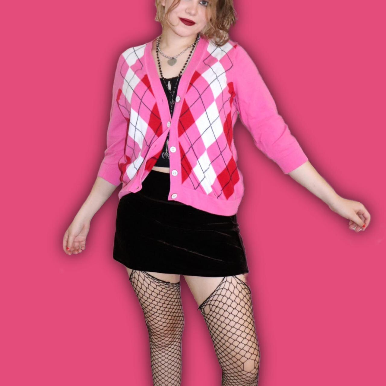 Women's Pink and White Cardigan