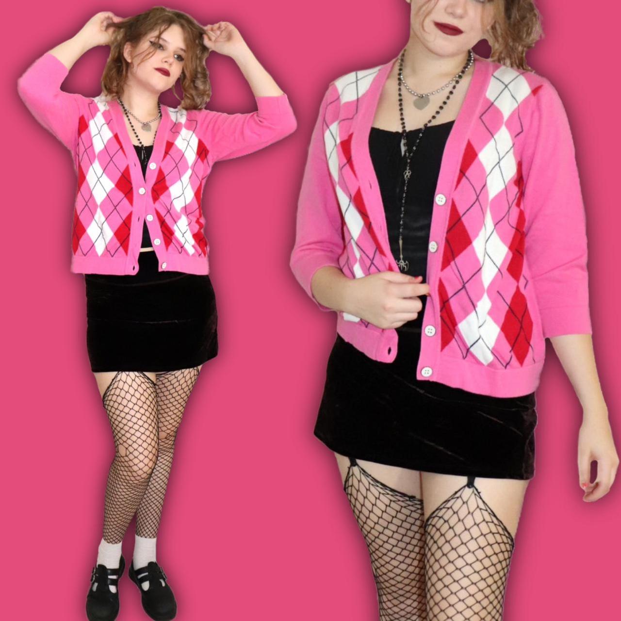 Women's Pink and White Cardigan (2)