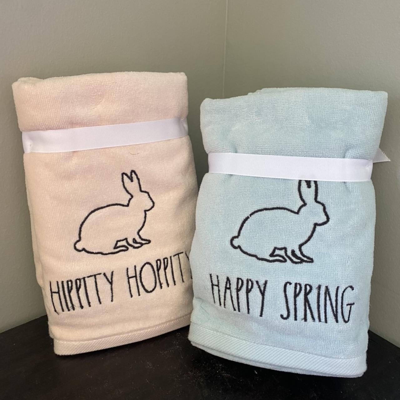 Rae Dunn Spring bunny towel set HIPPITY HOP HAPPY... - Depop