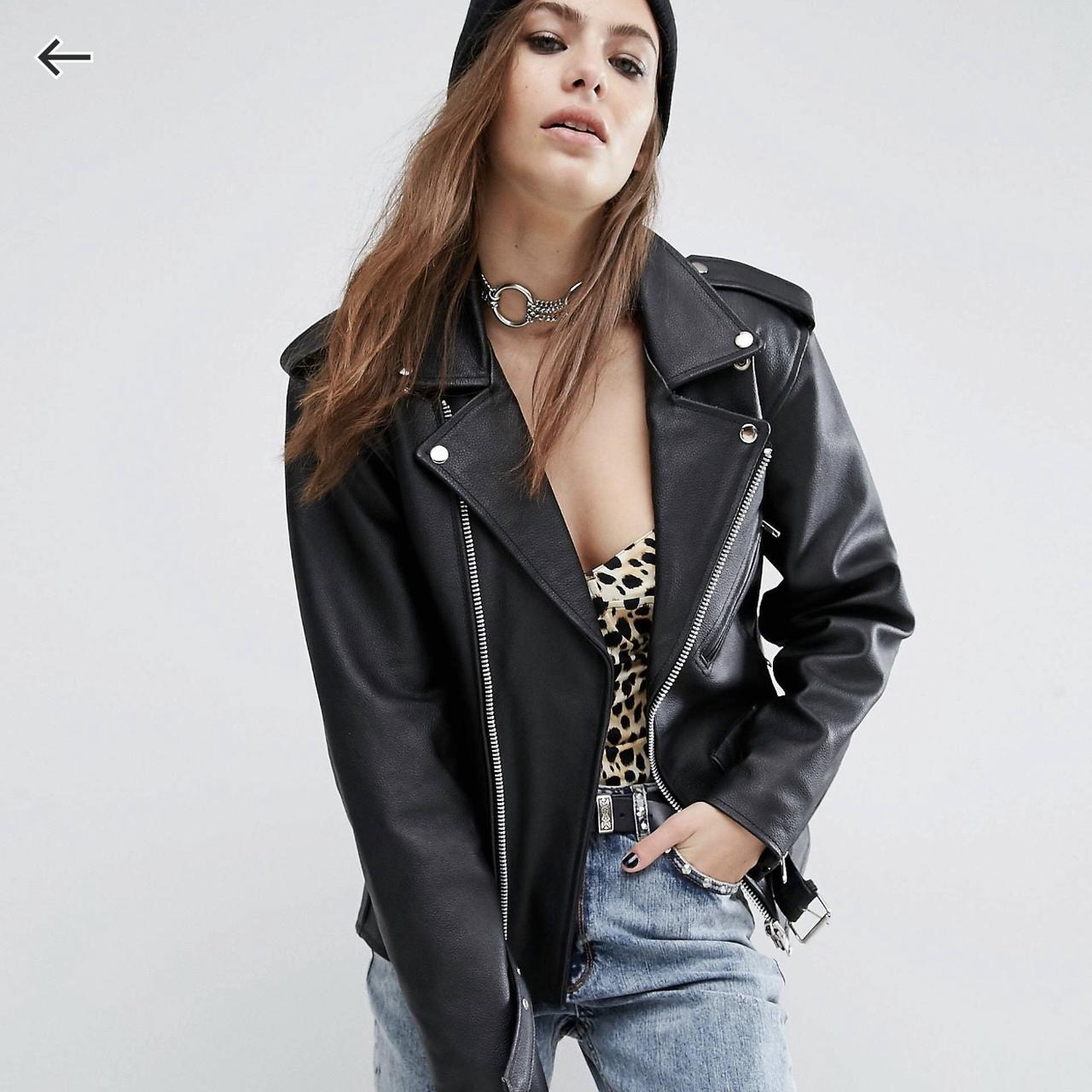 Reclaimed Vintage leather biker jacket in black