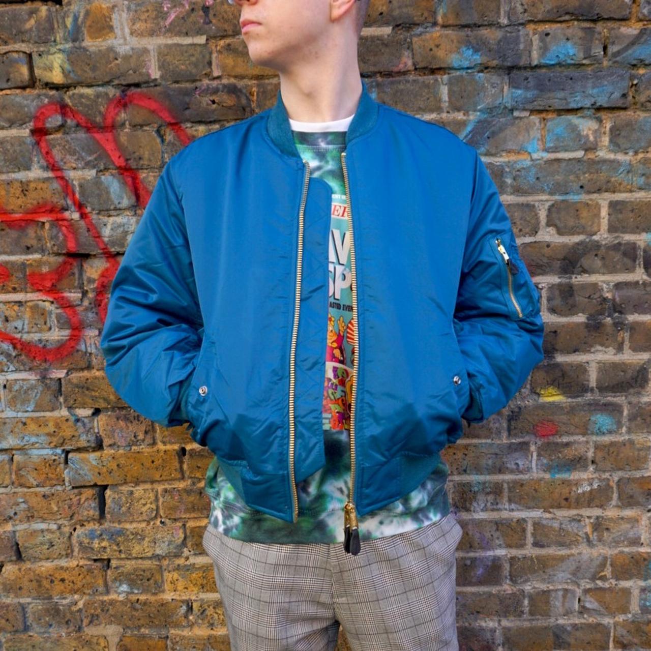 Planet Rave MA-1 Bomber Jacket embroiderd, Petrol... - Depop