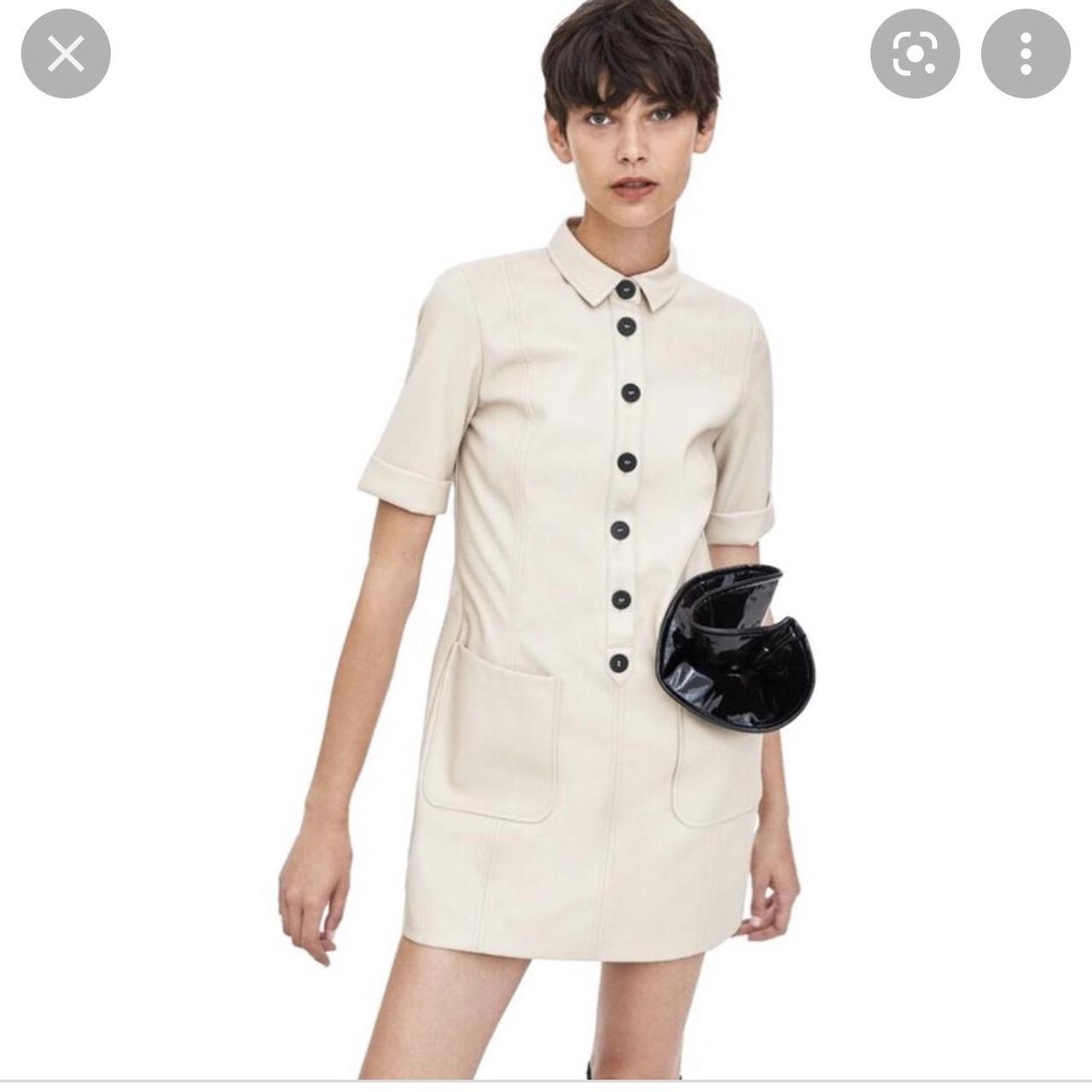 zara cream faux leather dress