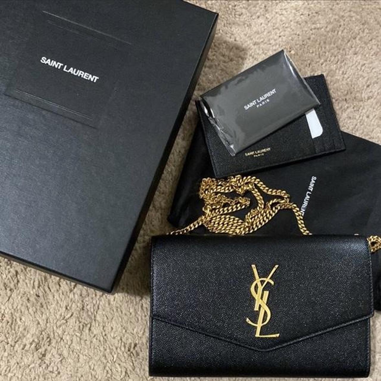 Yves Saint Laurent Women's Black and Gold Bag | Depop