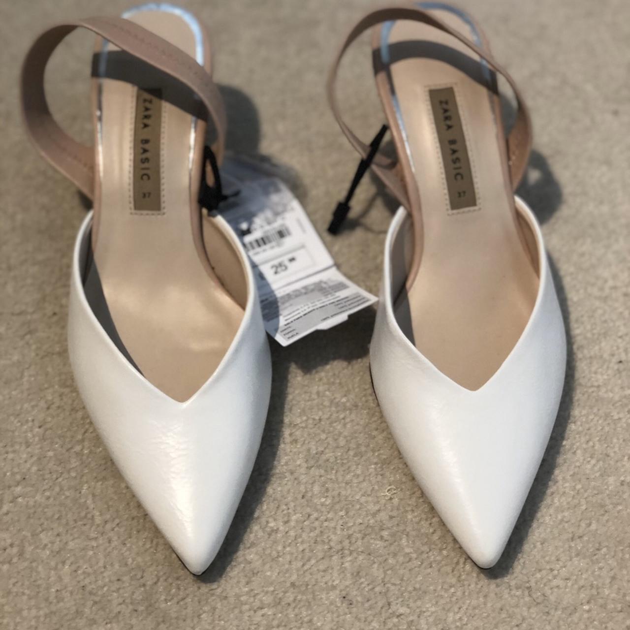 Brand new with tags Zara white and nude pumps Low... - Depop