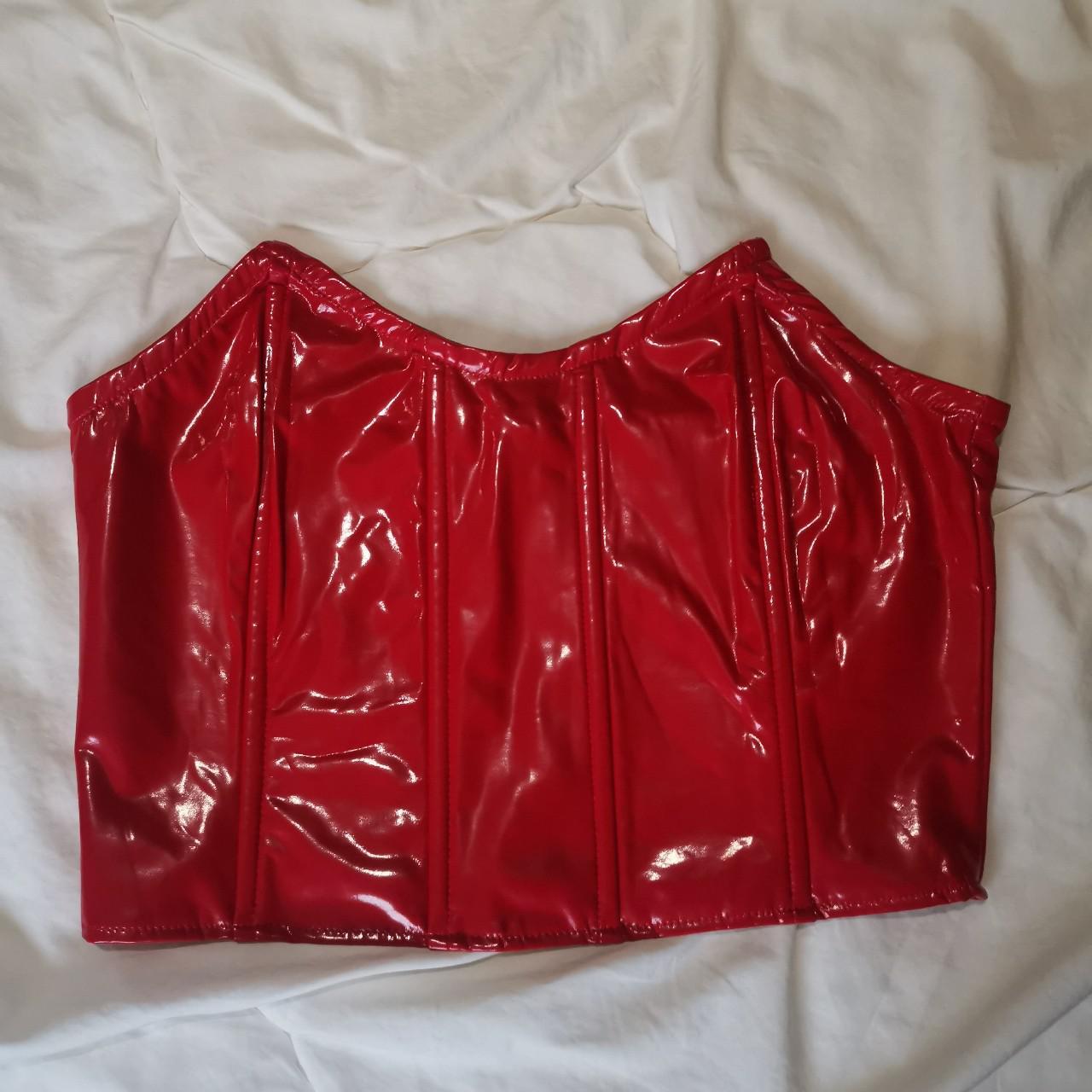 Red Corset in Vinyl Bought from Missguided, never... - Depop