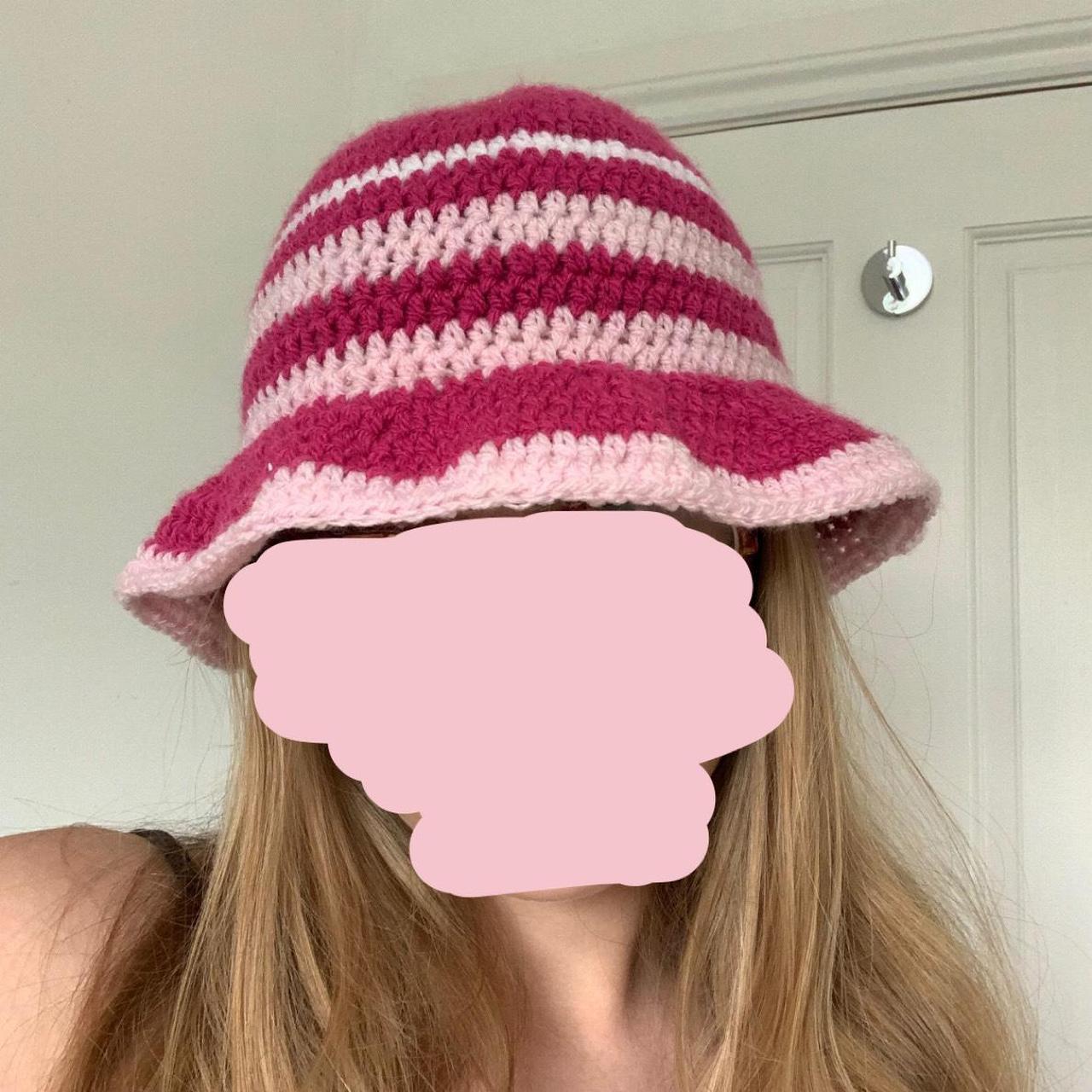 Crochet Bucket Hat Pale Pink Flower