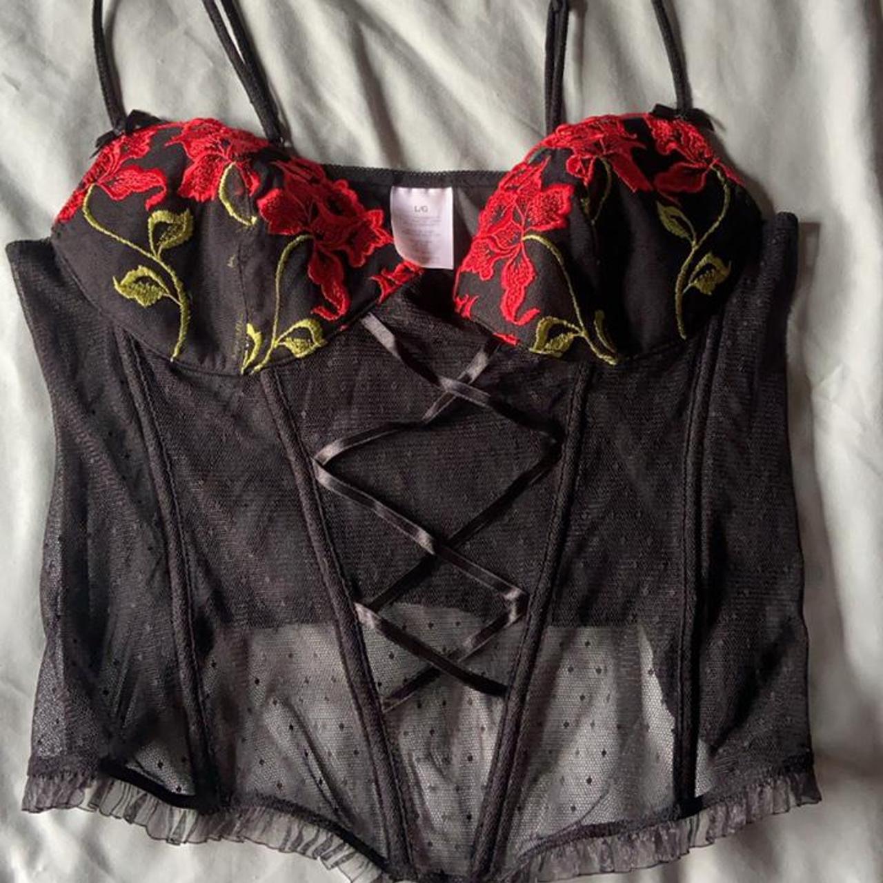 super cute rose mesh corset lace tank top/lingerie... - Depop