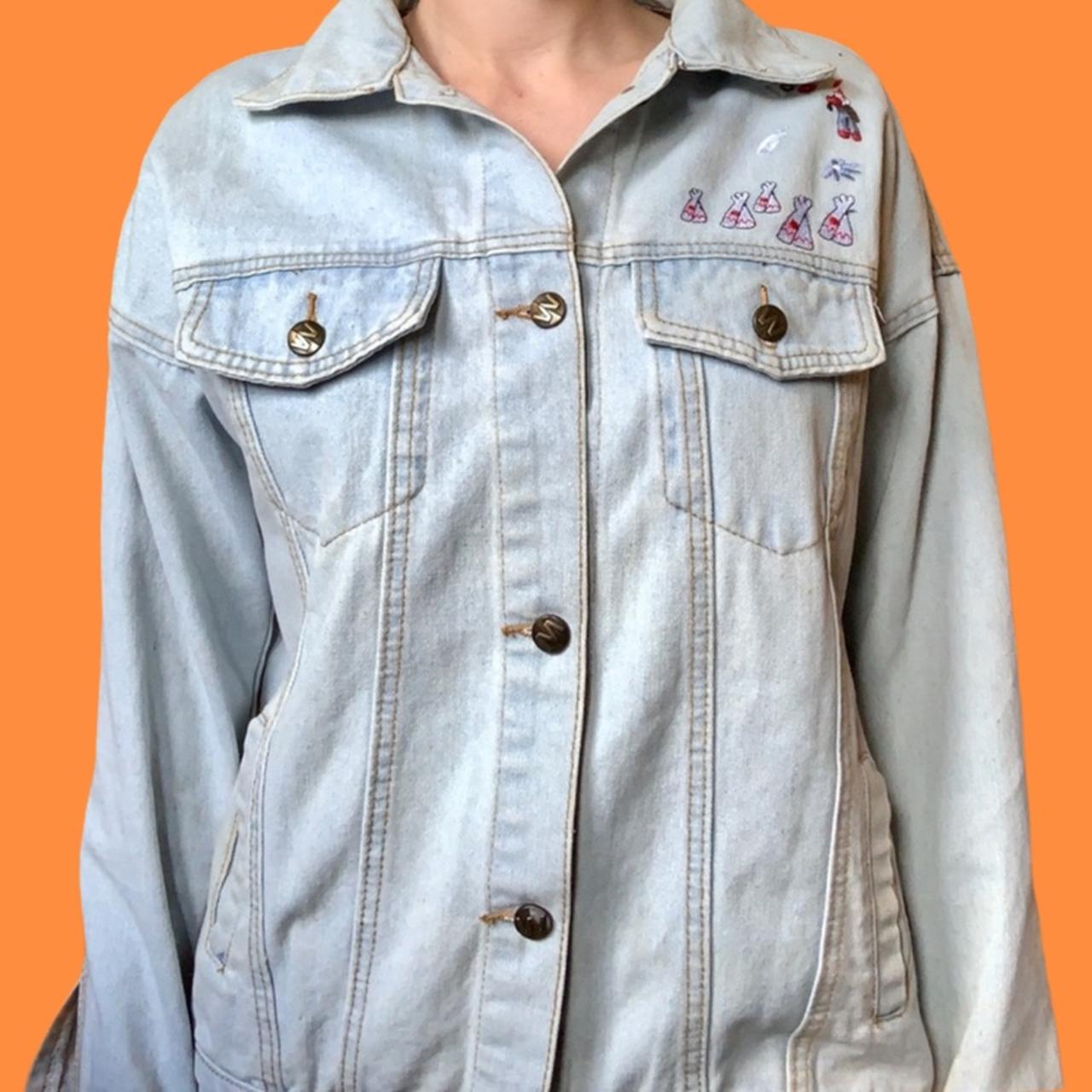 Vintage-Inspired Abstract Embroidered Jean Jacket,...