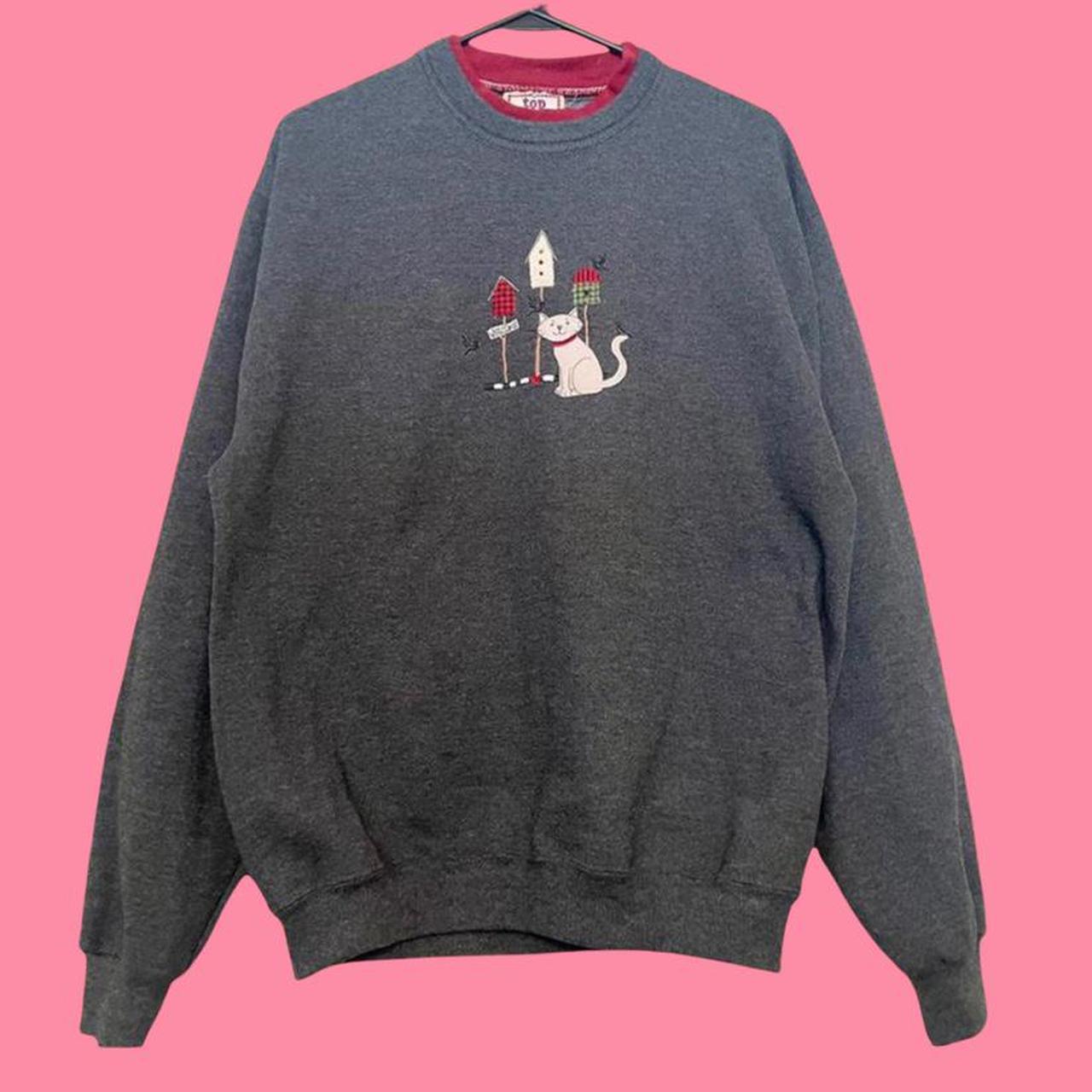 Top Stitch Women's Grey and Red Sweatshirt | Depop