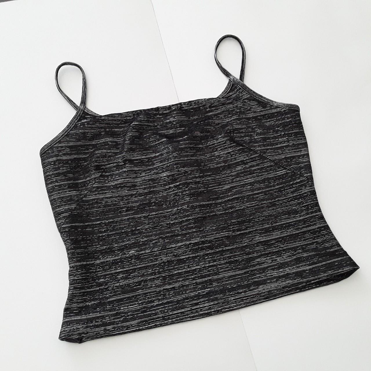 CLASSIC 90's WRAPPER BLACK AND SILVER METALLIC CAMI... - Depop