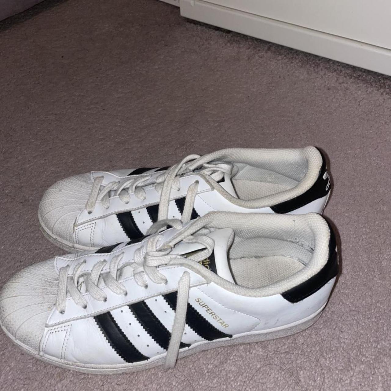 adidas original superstars in black and white some... - Depop