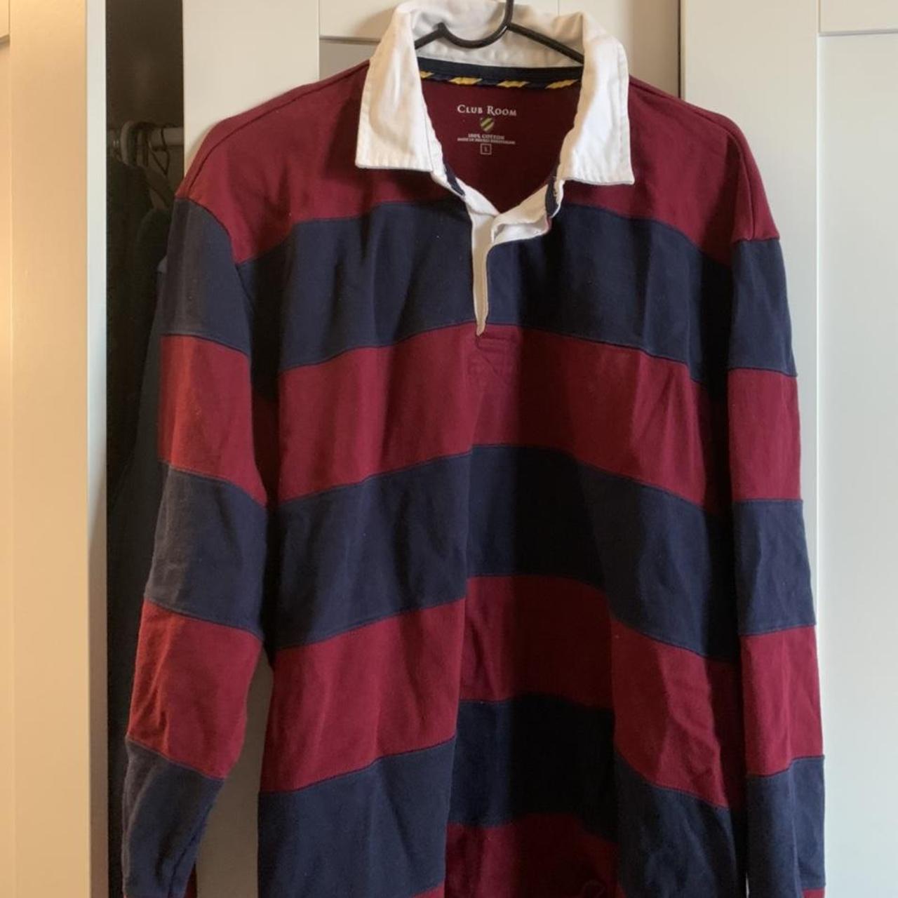 Navy and Burgundy Rugby shirt Worn often Has a... - Depop