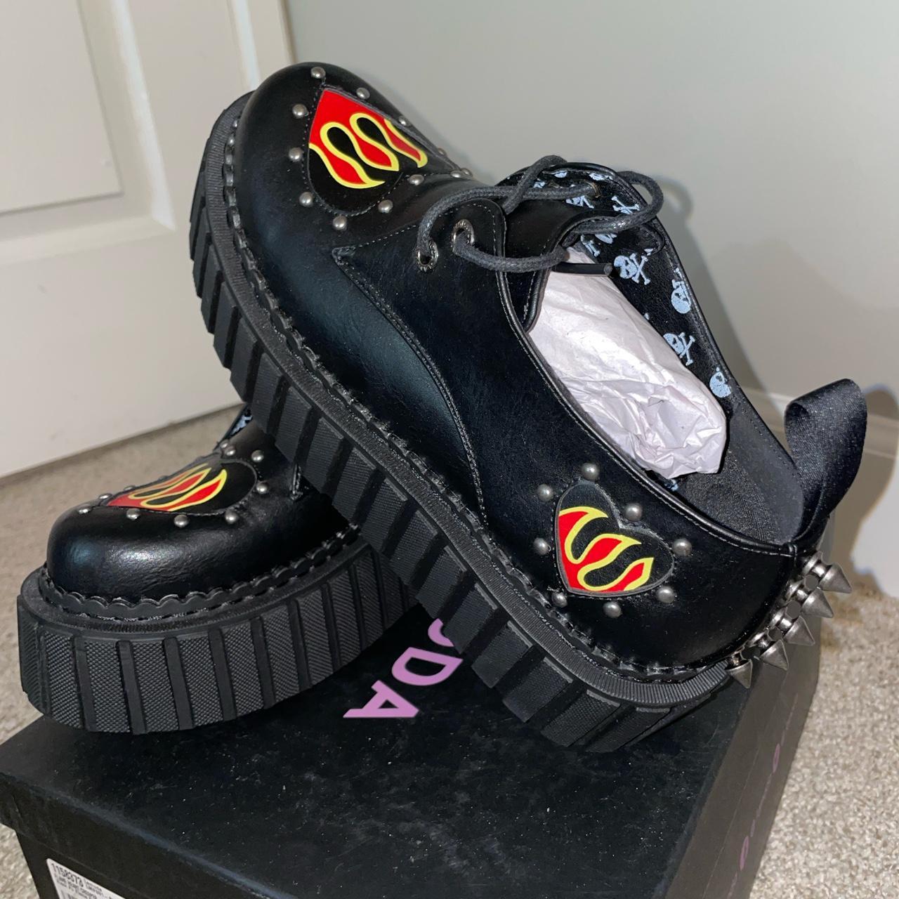 Dolls Kill Women's Black and Red Loafers Depop