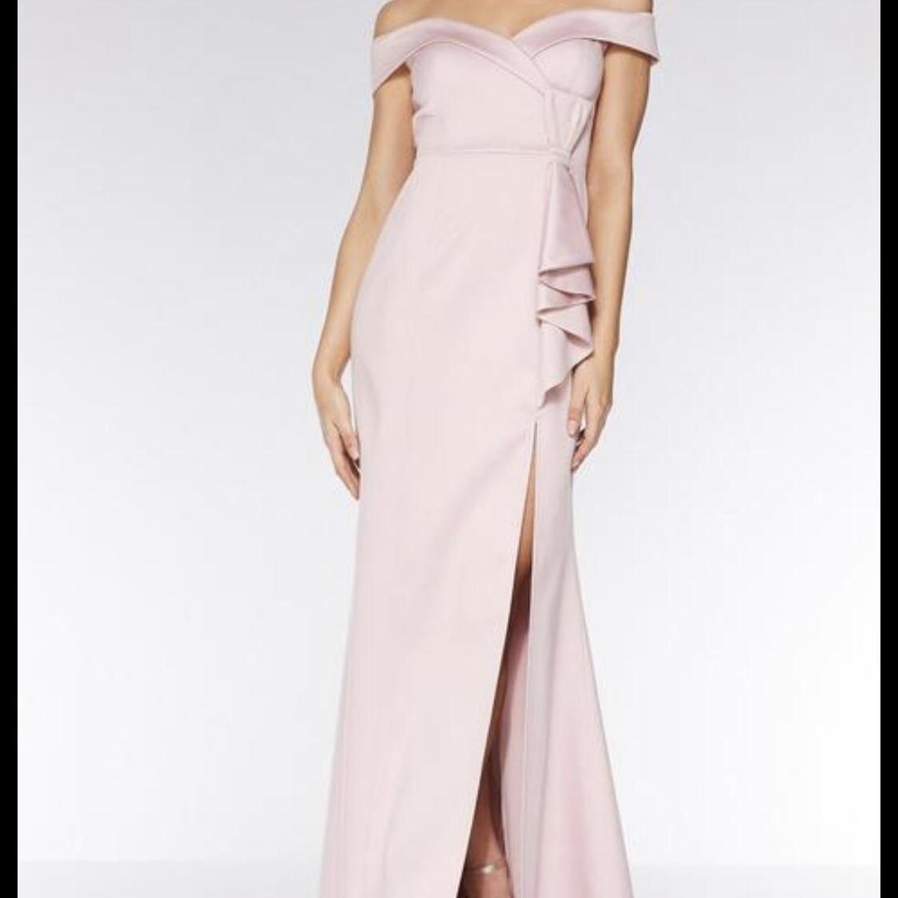 Pink Quiz satin Bardot ball dress size 8. Worn once... Depop