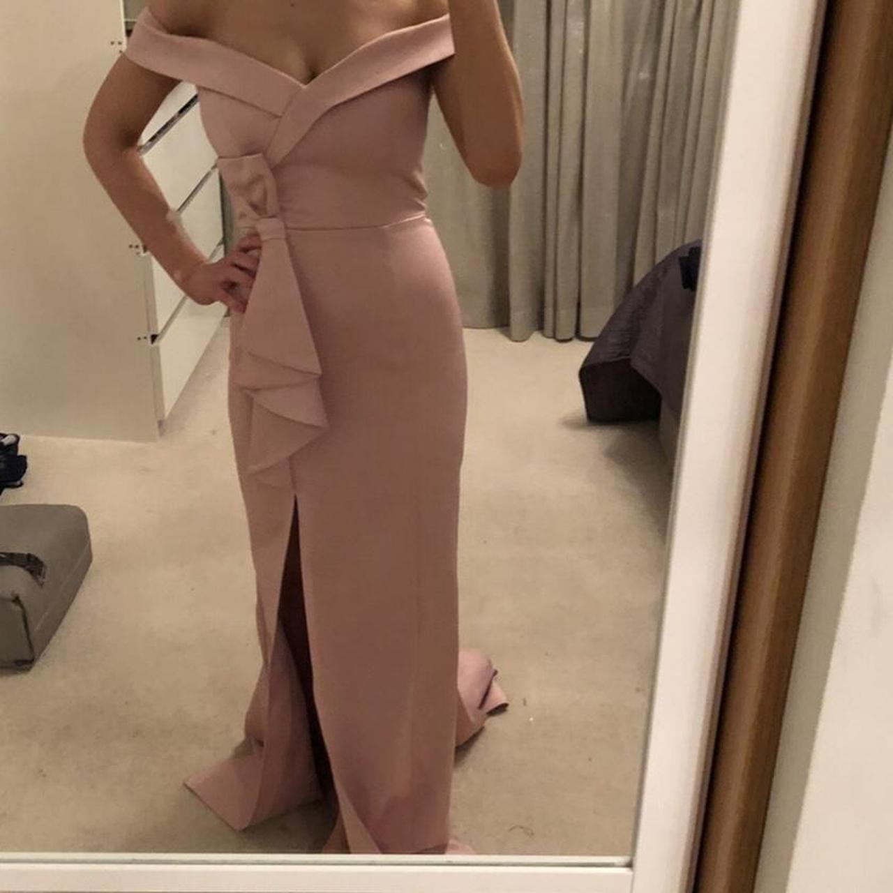 Pink Quiz satin Bardot ball dress size 8. Worn once... Depop