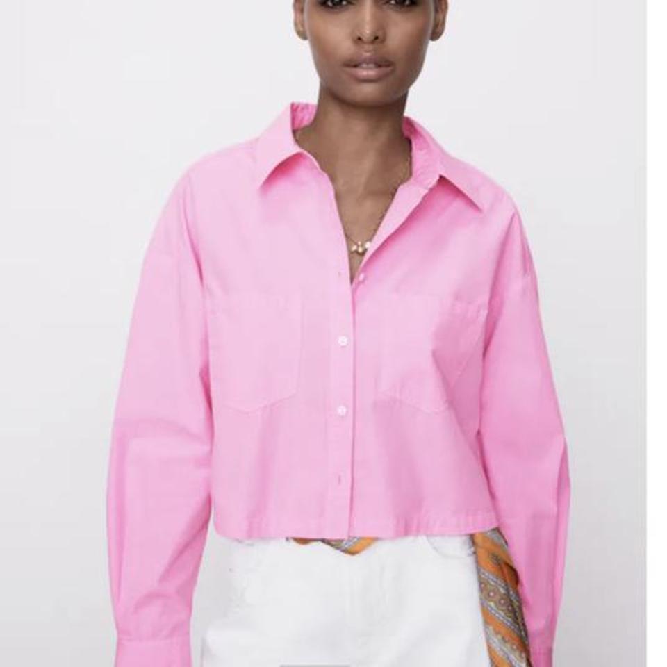 zara cropped pink shirt