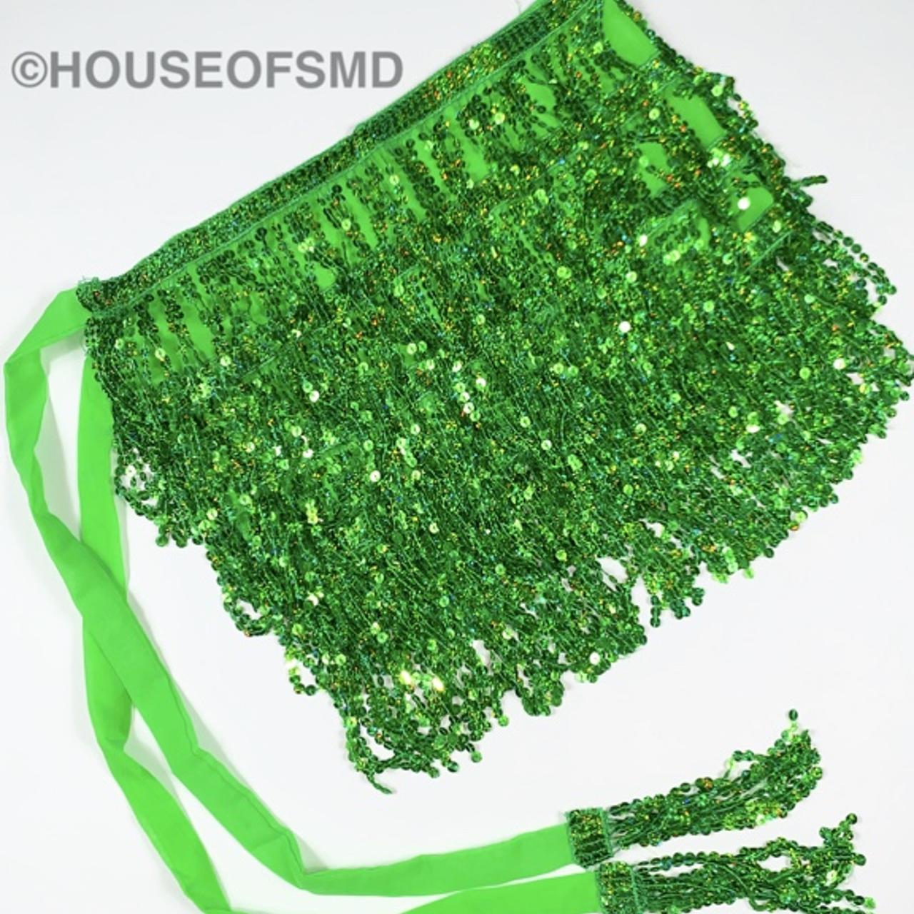 “GREEN TASSEL SKIRT” wrap skirt, sparkly skirt,... Depop