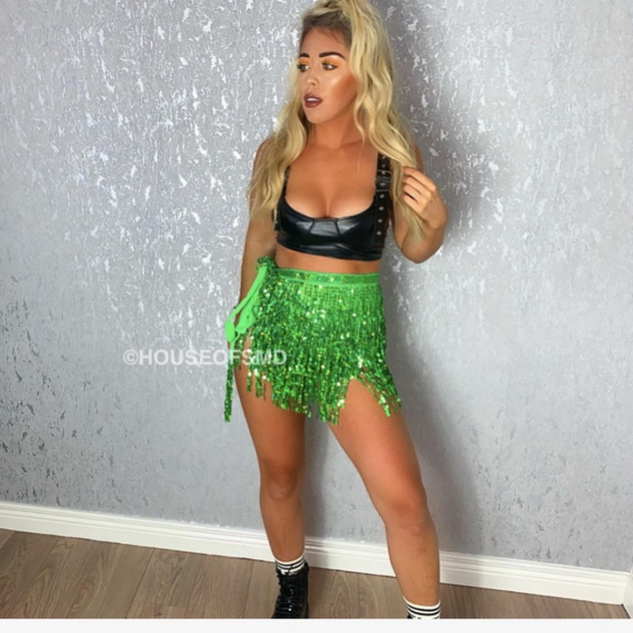 “GREEN TASSEL SKIRT” wrap skirt, sparkly skirt,... Depop