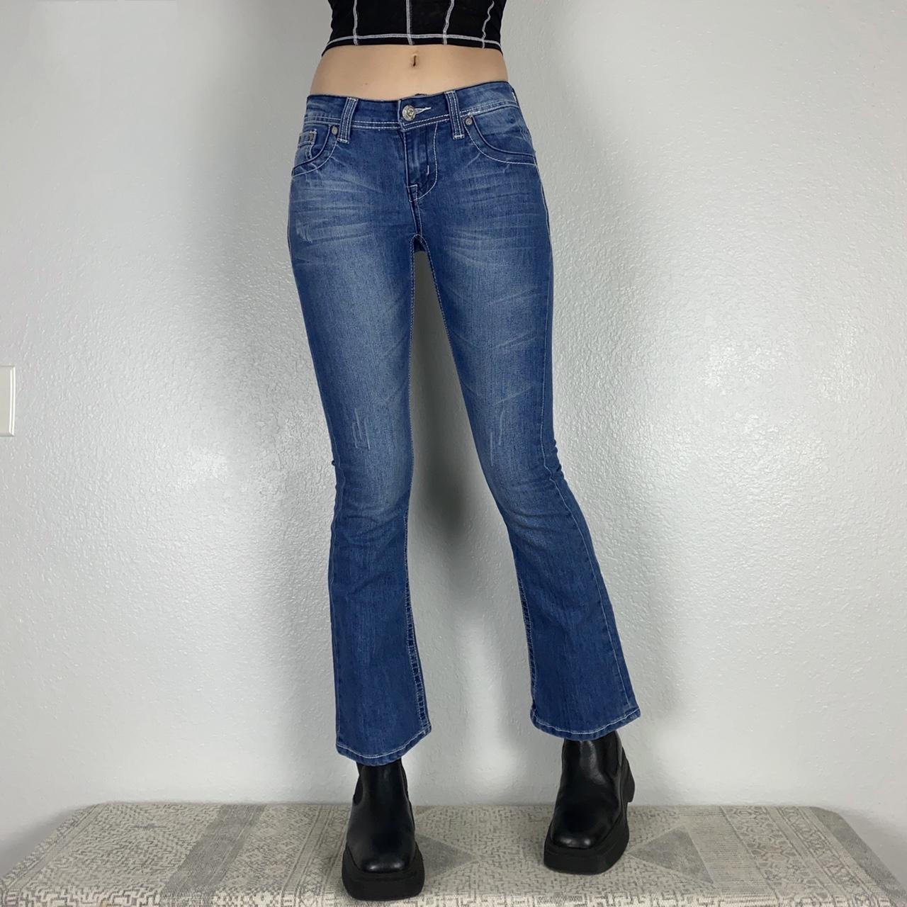 Vintage y2k low rise flare leg denim jeans with... - Depop