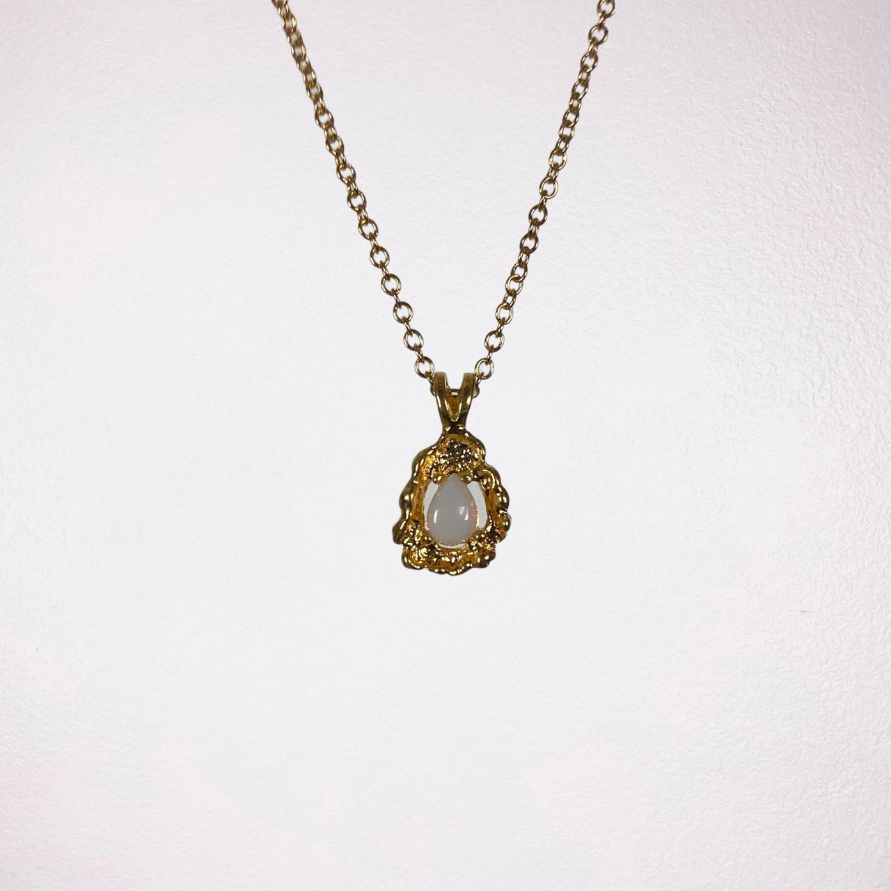 Tiny opal stone natural gold frame pendant necklace.... - Depop